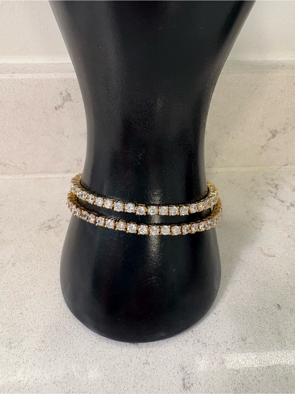 Set of 2 Gold-Tone Tennis Bracelets with Clear Stones